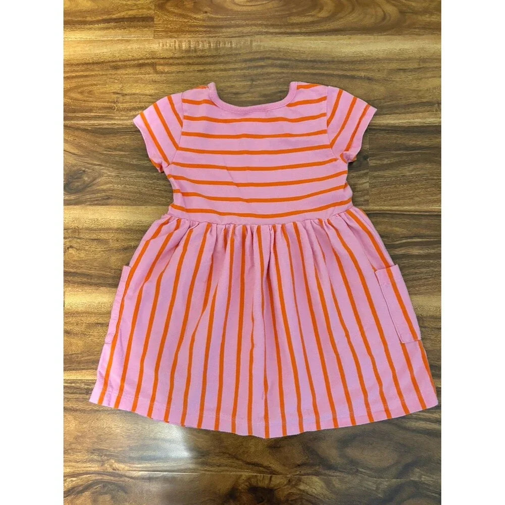 Hanna Andersson Short Sleeve Dress, Pink with Orange Stripes, Size 3T